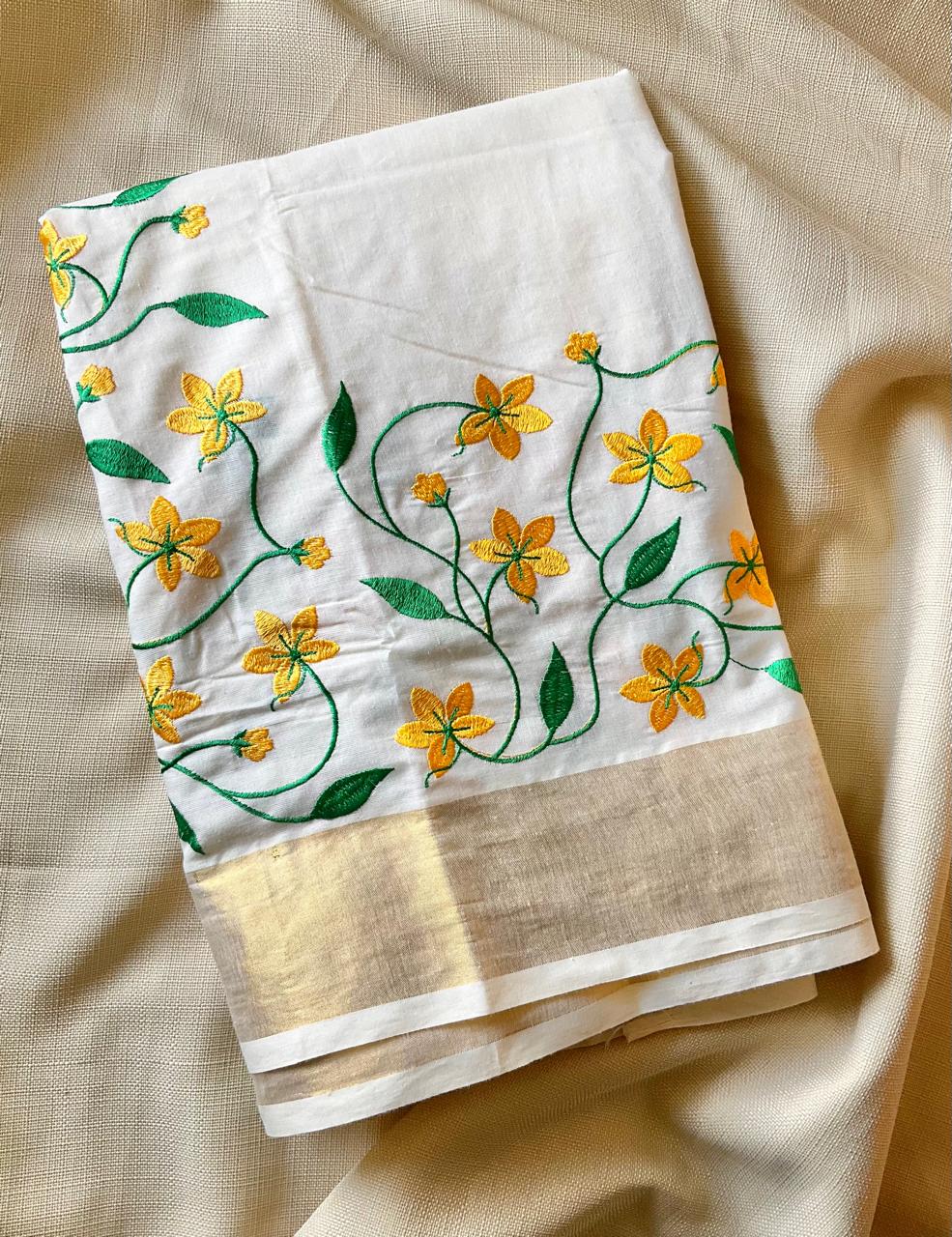 Onam Kerala embroidery cotton saree | Studio Ribbons