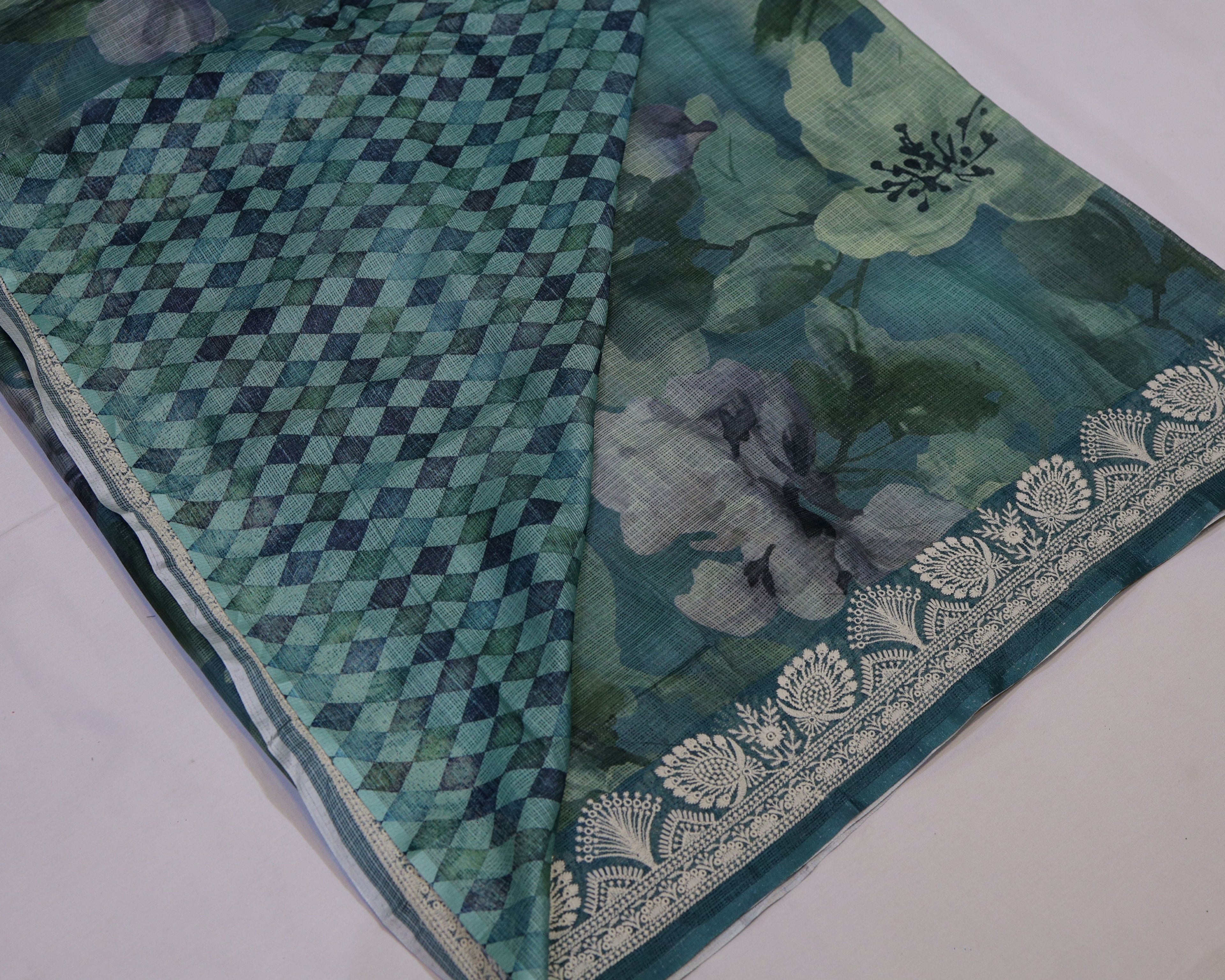 Kota Doria Saree Enhanced by Digital Floral Print Making It a Choice for Occasions