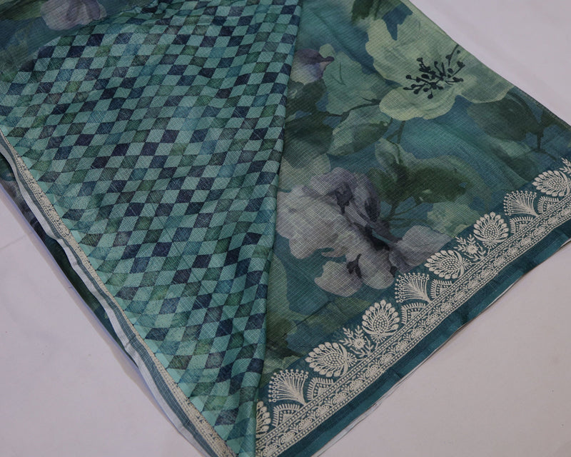 Kota Doria Saree Enhanced by Digital Floral Print Making It a Choice for Occasions