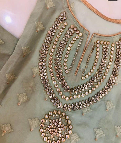 Kundan WorkEmbellishment with Kundan stones and jewels — luxurious and bridal.