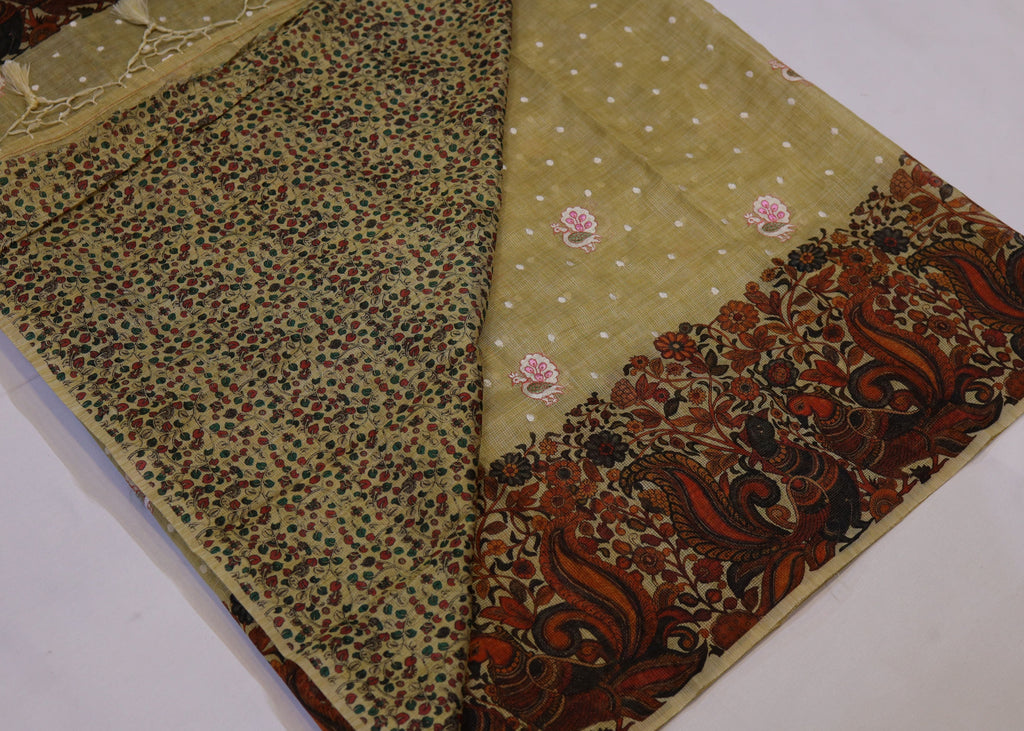 Floral Digital Print Kota Saree with Thread Embroidery