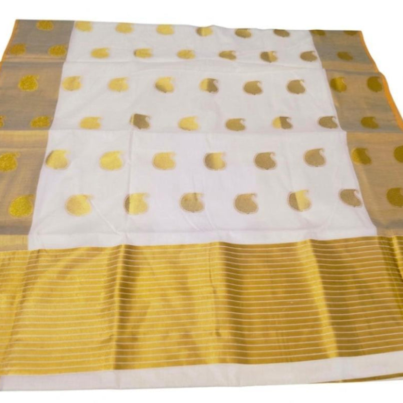 Kerala Cotton Saree with Butta Work All Over & Blouse Piece | Onam Special