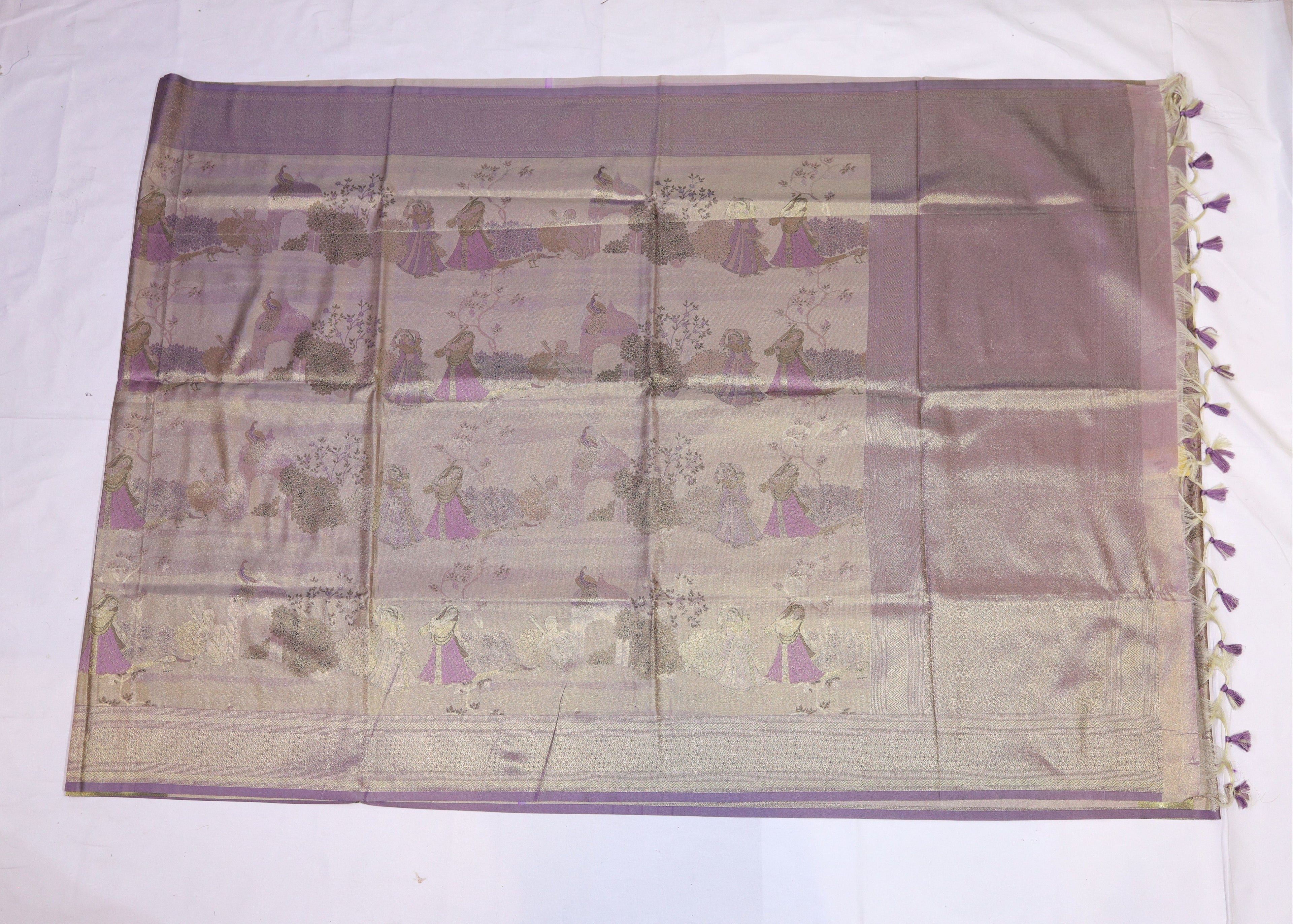 Lavender Tissue Saree with Mughal Figurative Motifs