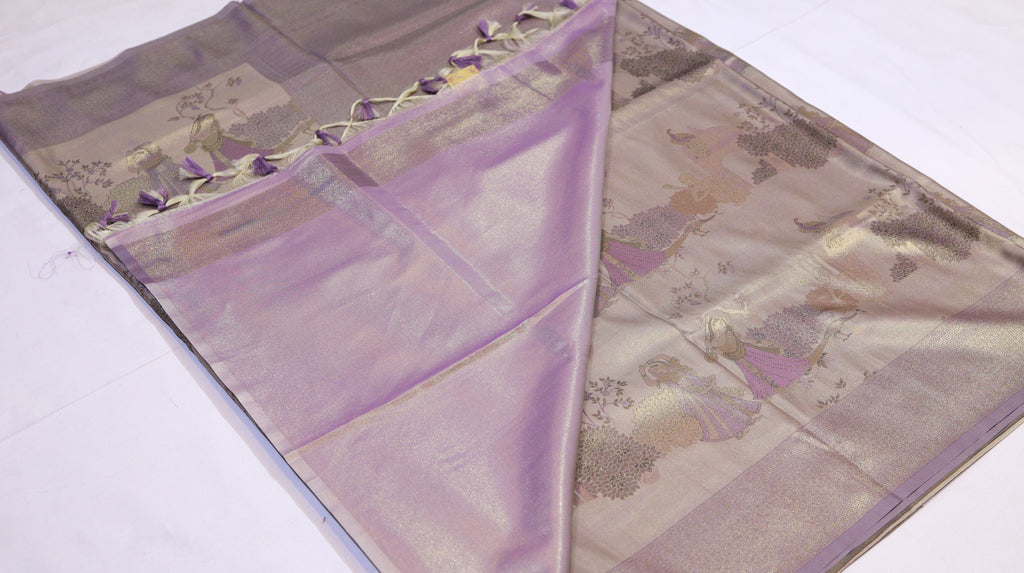 Lavender Tissue Saree with Mughal Figurative Motifs