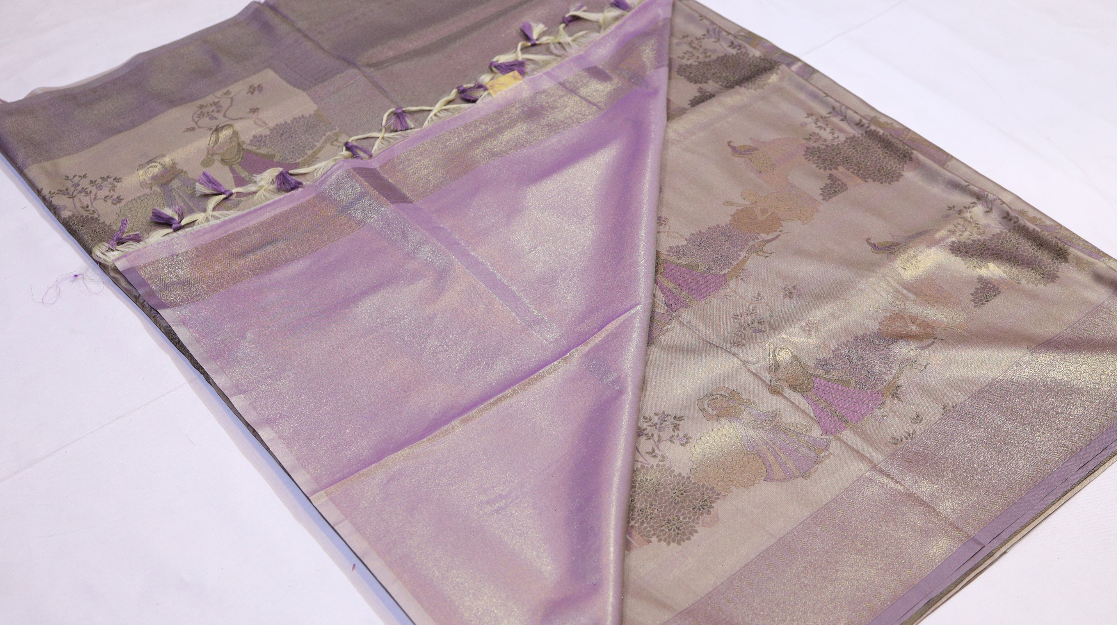 Lavender Tissue Saree with Mughal Figurative Motifs