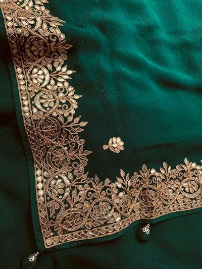Gotapatti WorkDecorative gold/silver ribbon embroidery outlining patterns, common in bridal blouses.