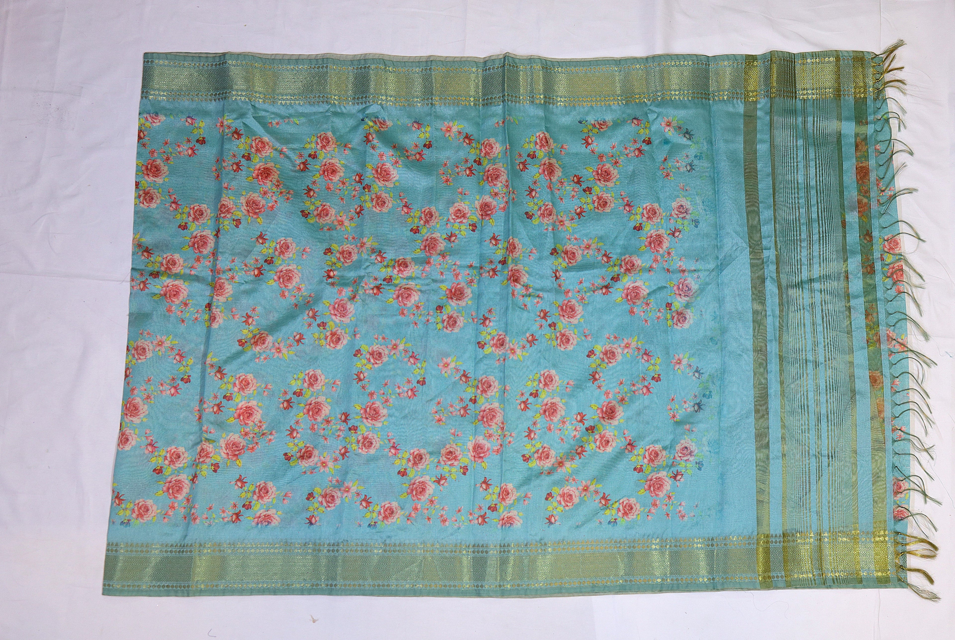 Semi Silk Saree with Floral Digital Print