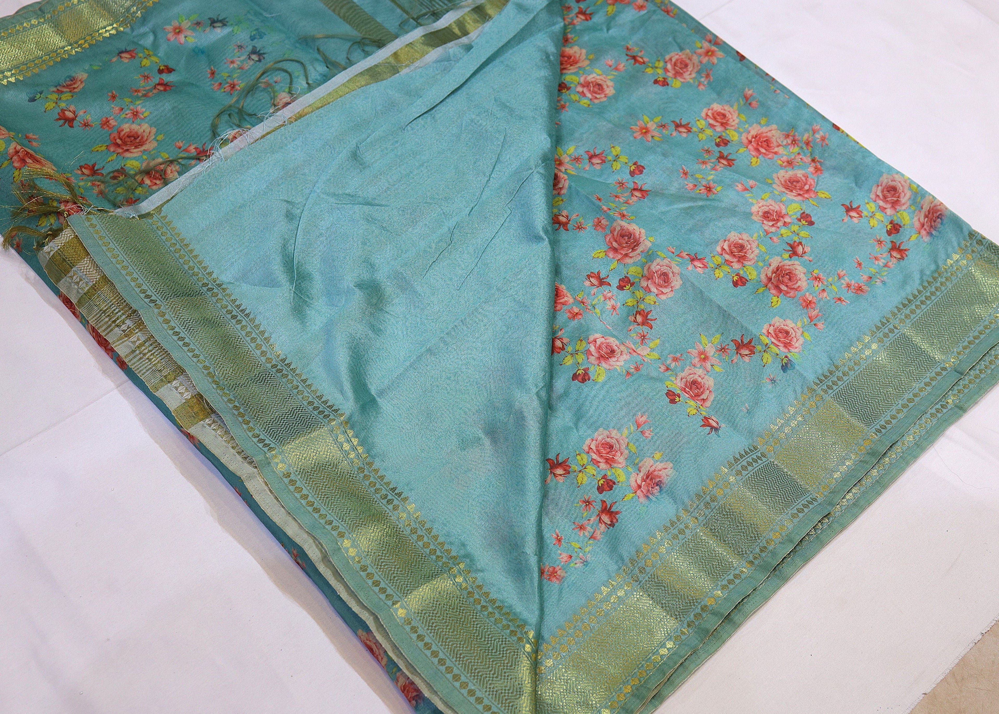 Semi Silk Saree with Floral Digital Print