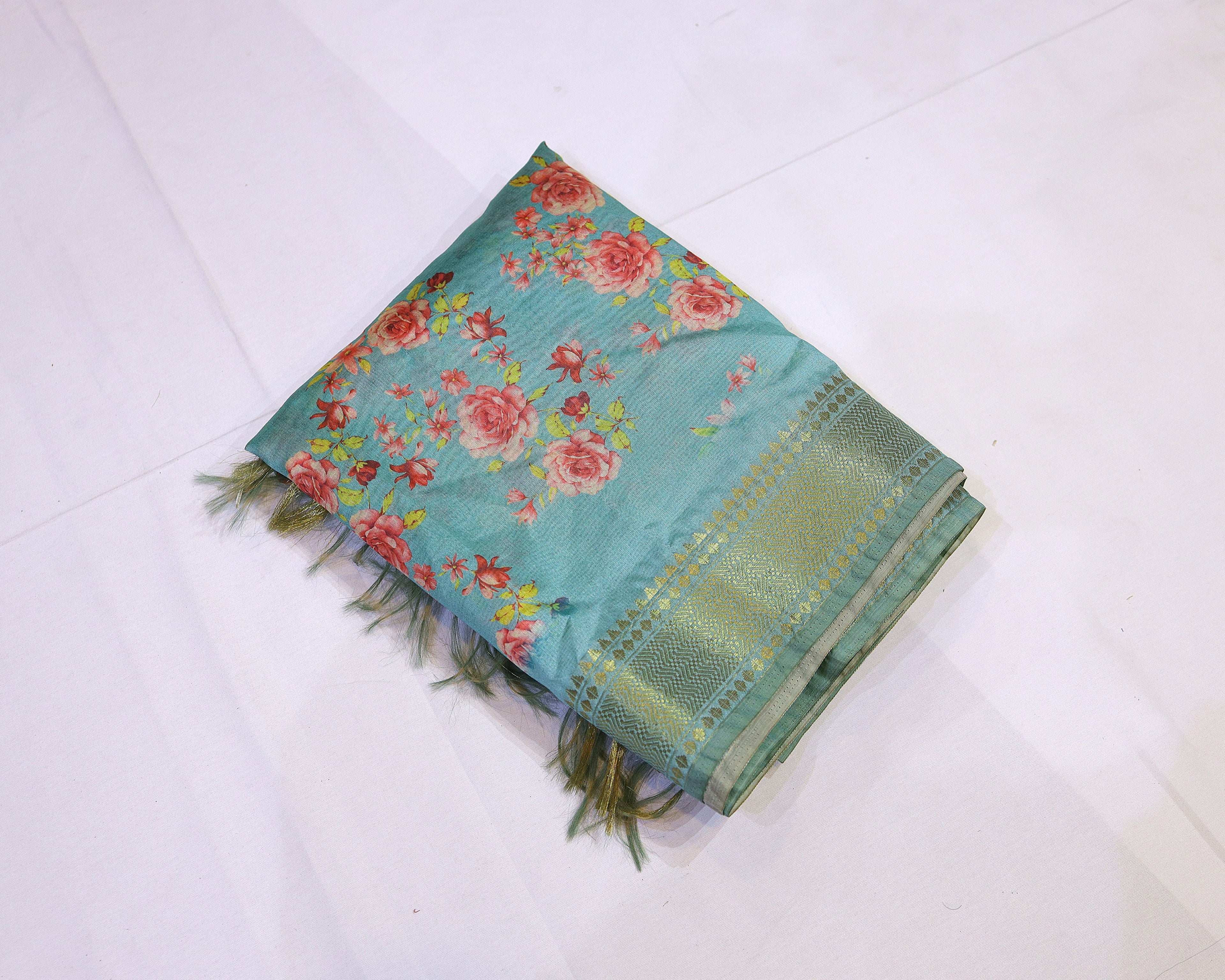 Semi Silk Saree with Floral Digital Print