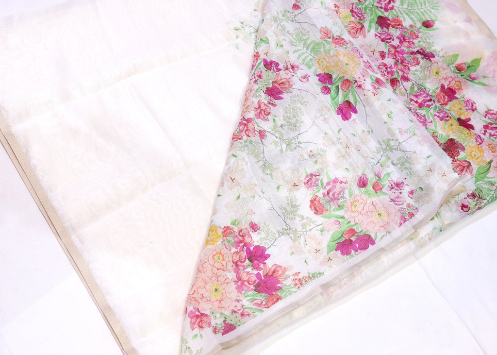 Semi Linen Saree with Digital Floral Print