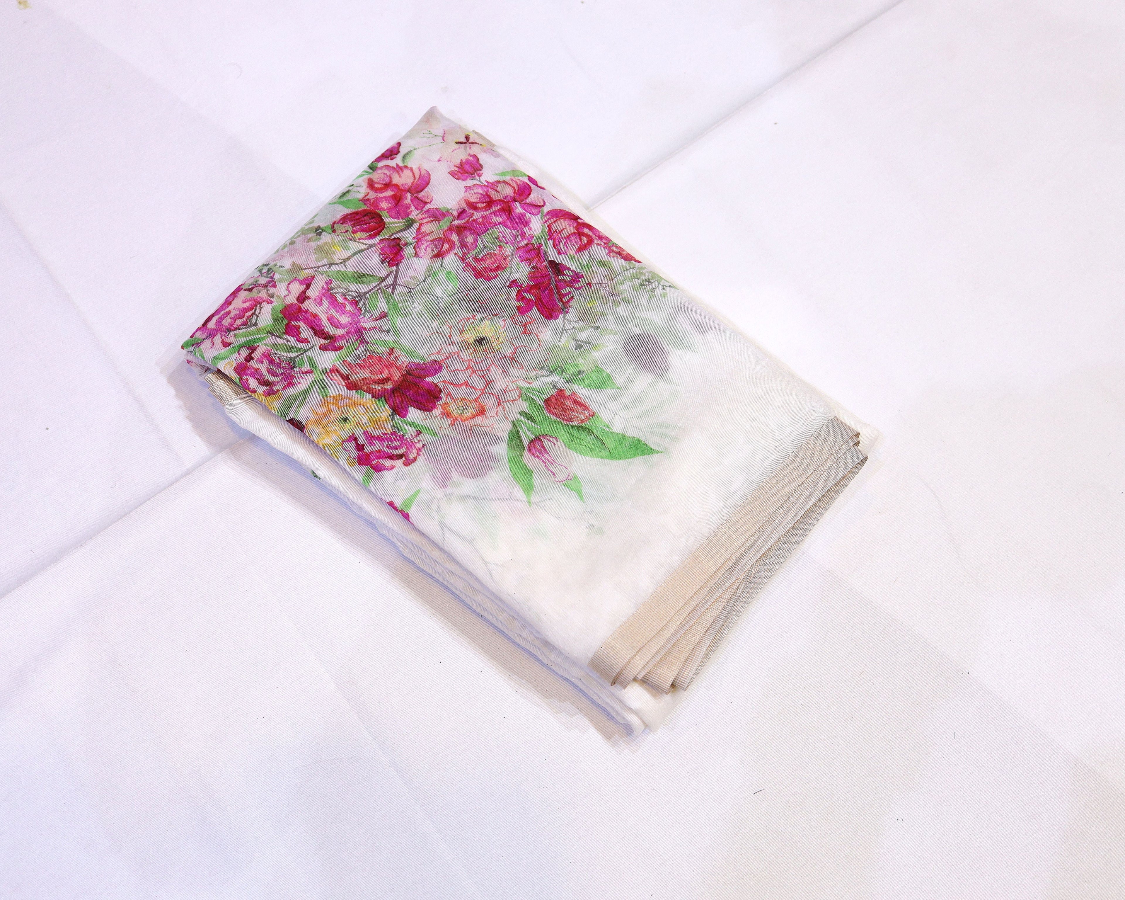 Semi Linen Saree with Digital Floral Print