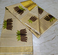 Golden Tissue Stripes Saree with Highlighted Lotus Embroidery & Blouse Piece | Onam Favourite - Studio Ribbons