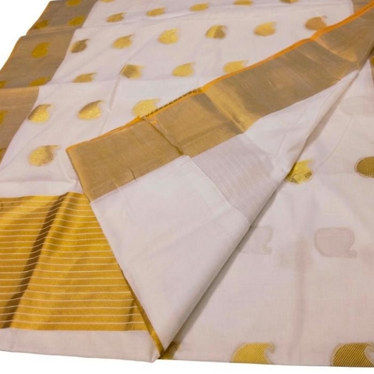 Kerala Cotton Saree with Butta Work All Over & Blouse Piece | Onam Special - Studio Ribbons