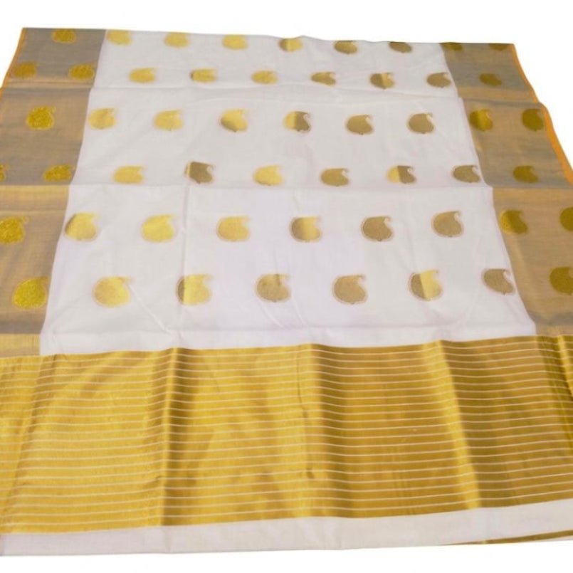 Kerala Cotton Saree with Butta Work All Over & Blouse Piece | Onam Special - Studio Ribbons