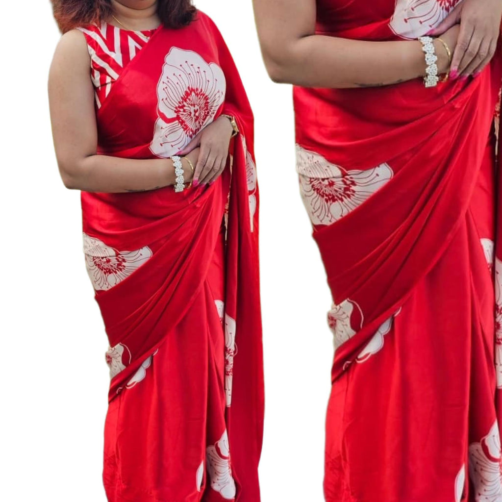 Modal Satin Silk Saree with Blouse Piece - Studio Ribbons