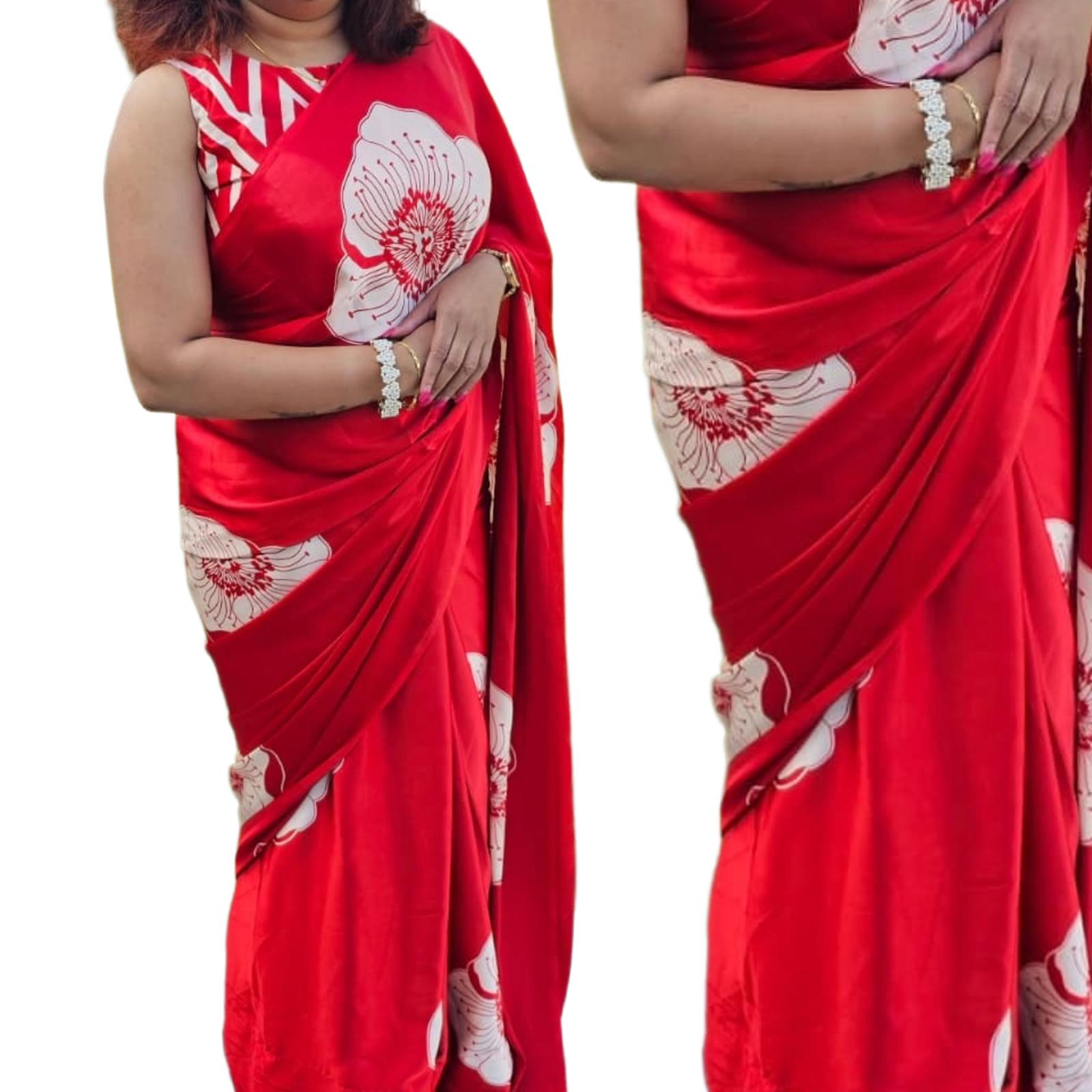 Modal Satin Silk Saree with Blouse Piece - Studio Ribbons