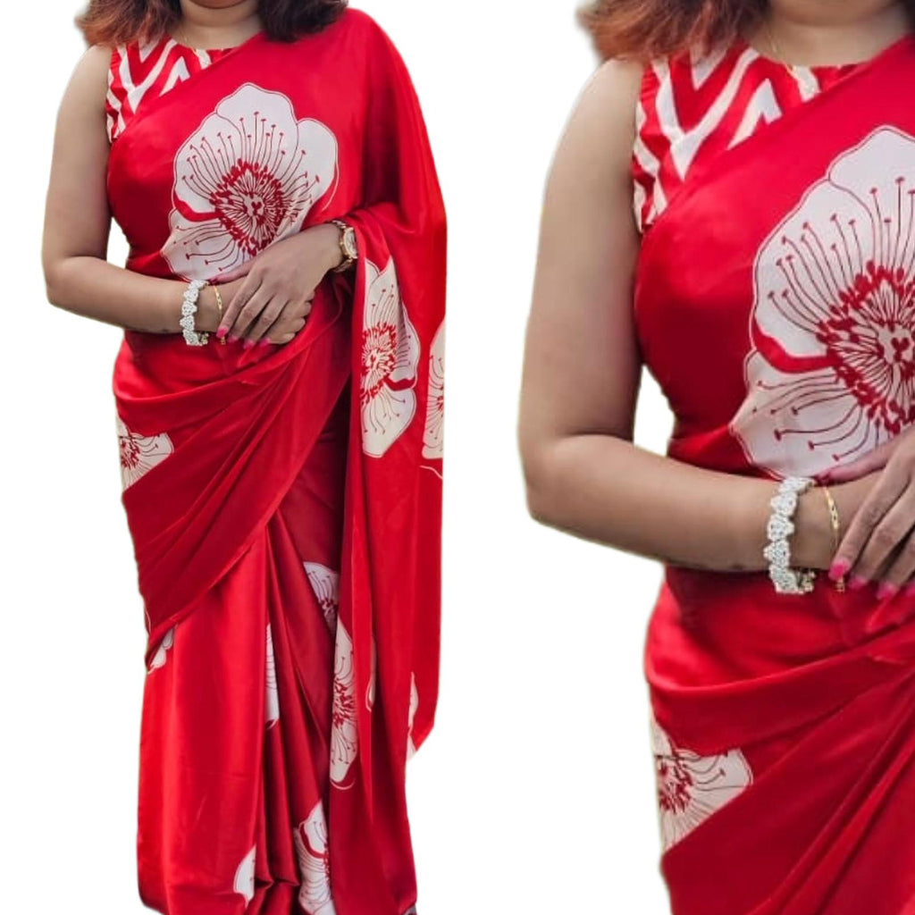 Modal Satin Silk Saree with Blouse Piece - Studio Ribbons