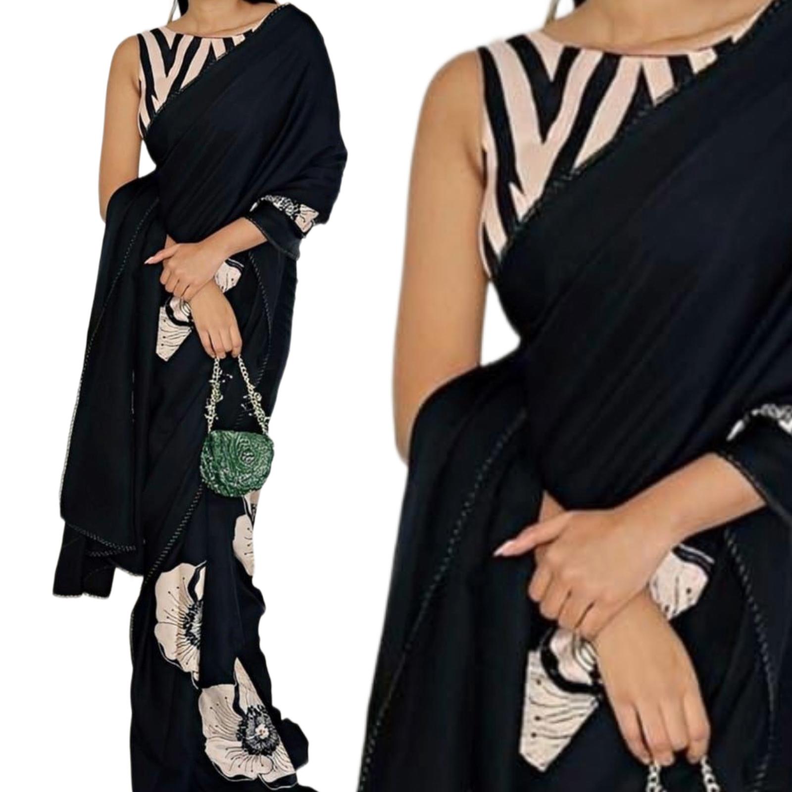 Modal Satin Silk Saree with Blouse Piece - Studio Ribbons