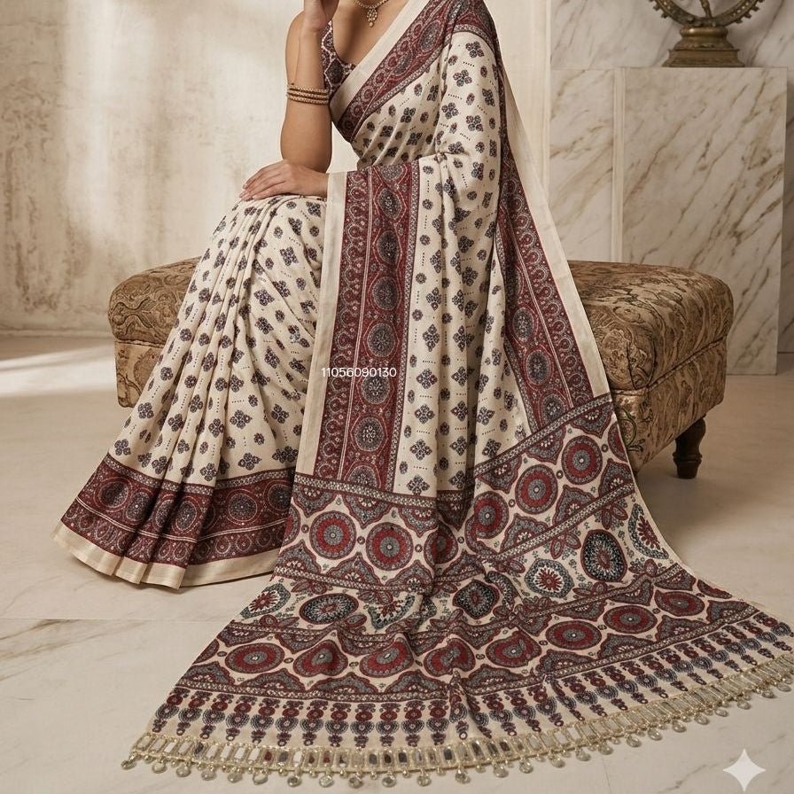 Premium Semi Modal Silk Saree with Heavy Real Mirror Work & Blouse Piece - Studio Ribbons