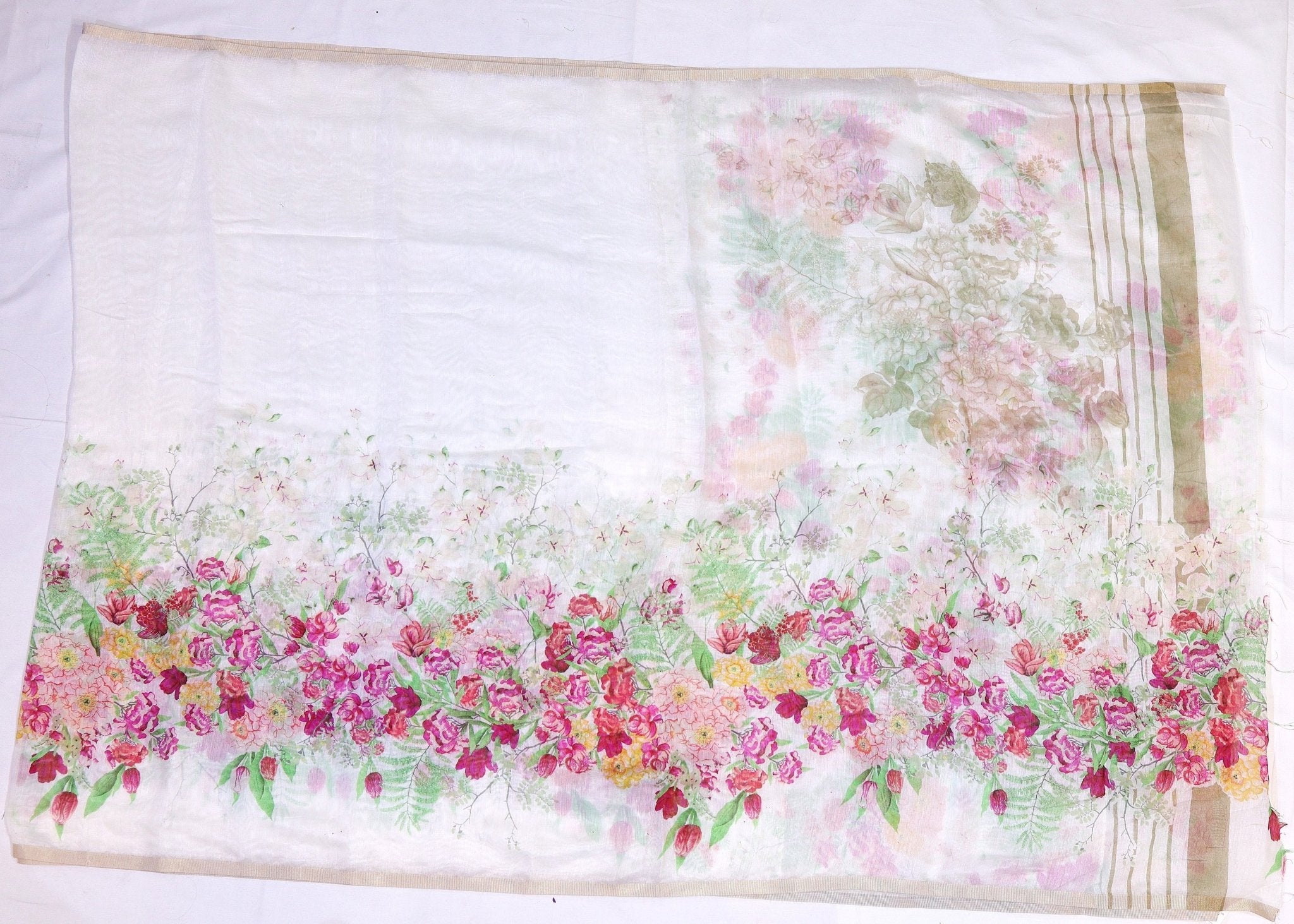 Semi Linen Saree with Digital Floral Print - Studio Ribbons