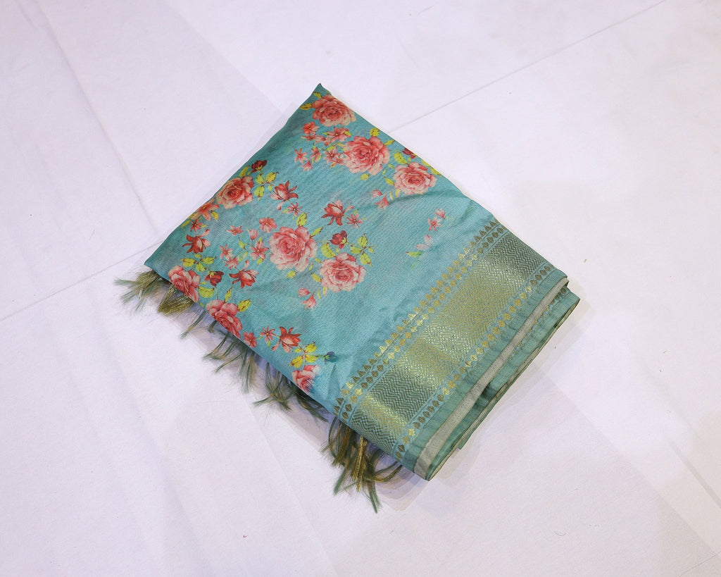 Semi Silk Saree with Floral Digital Print - Studio Ribbons