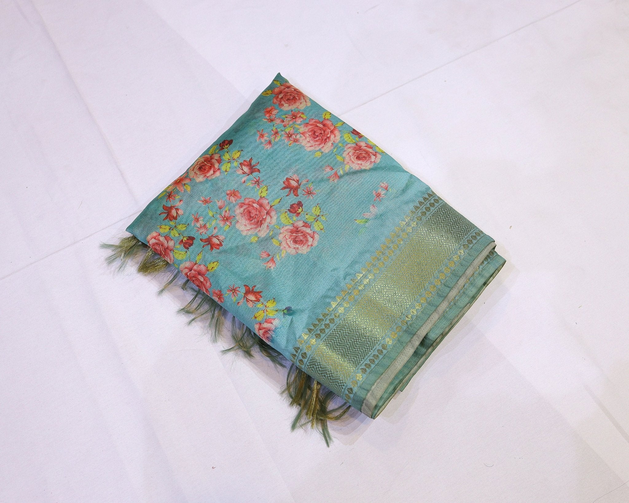 Semi Silk Saree with Floral Digital Print - Studio Ribbons